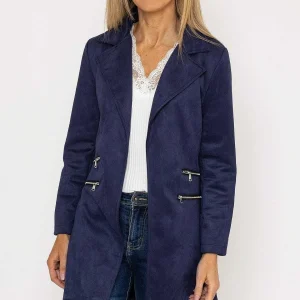Pala D'oro Suede 3/4 Zip Detail Jacket In Navy*Women Coats & Jackets