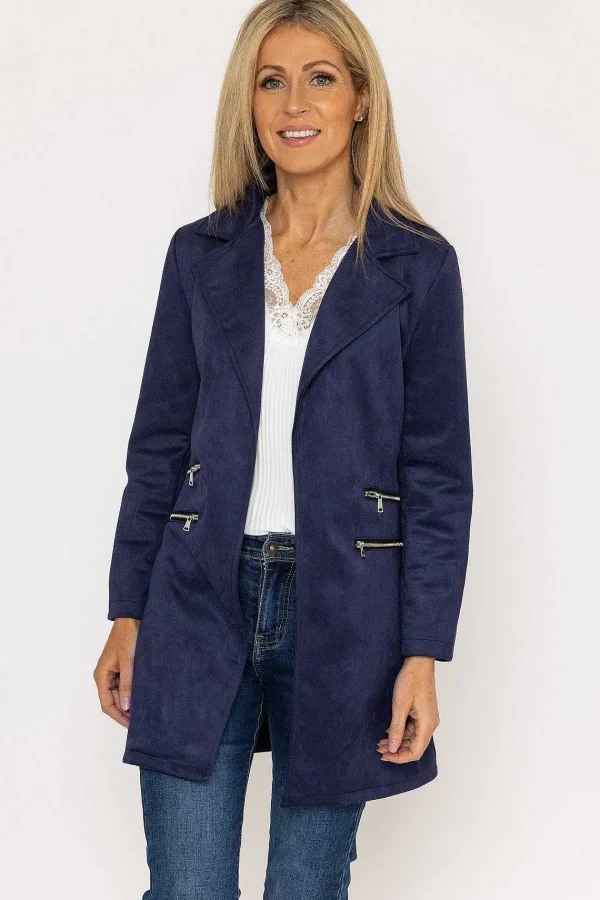 Pala D'oro Suede 3/4 Zip Detail Jacket In Navy*Women Coats & Jackets