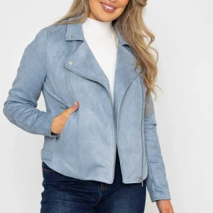 Rowen Avenue Suede Biker Jacket In Light Blue*Women Coats & Jackets