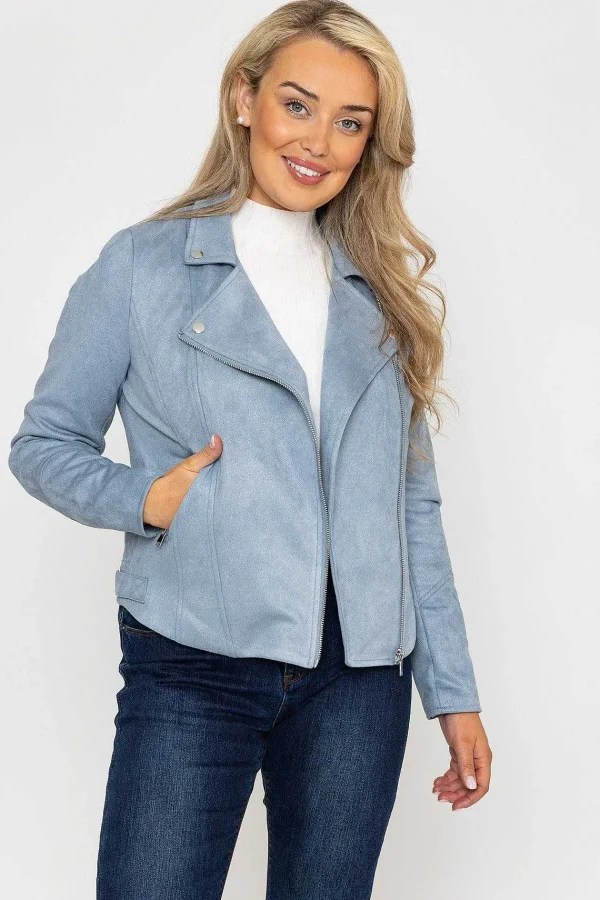 Rowen Avenue Suede Biker Jacket In Light Blue*Women Coats & Jackets