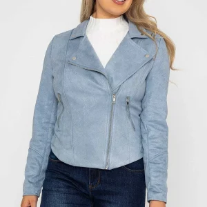 Rowen Avenue Suede Biker Jacket In Light Blue*Women Coats & Jackets