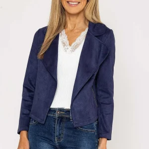 Pala D'oro Suede Cover Up Jacket In Navy*Women Blazers