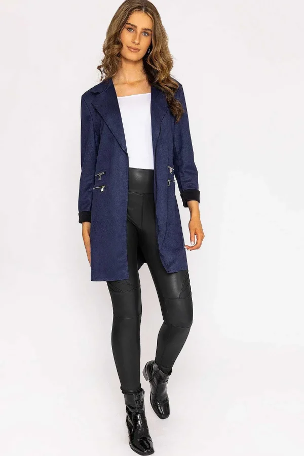 Pala D'oro Suede Zip Detail Jacket In Navy*Women Coats & Jackets