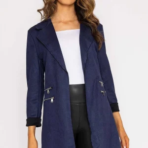 Pala D'oro Suede Zip Detail Jacket In Navy*Women Coats & Jackets