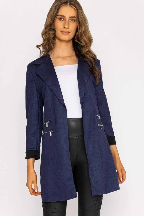 Pala D'oro Suede Zip Detail Jacket In Navy*Women Coats & Jackets
