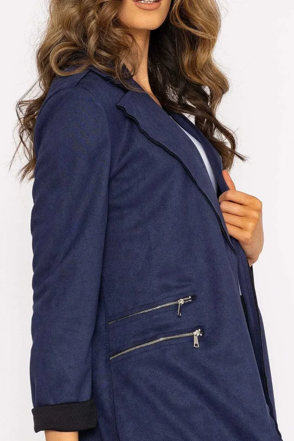 Pala D'oro Suede Zip Detail Jacket In Navy*Women Coats & Jackets