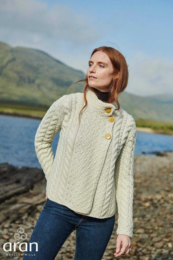 Aran Woollen Mills Super Soft 3 Button Merino Wool Cardigan In White*Women Jumpers & Cardigans