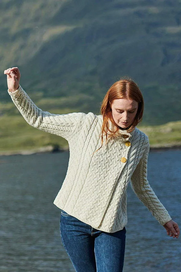 Aran Woollen Mills Super Soft 3 Button Merino Wool Cardigan In White*Women Jumpers & Cardigans