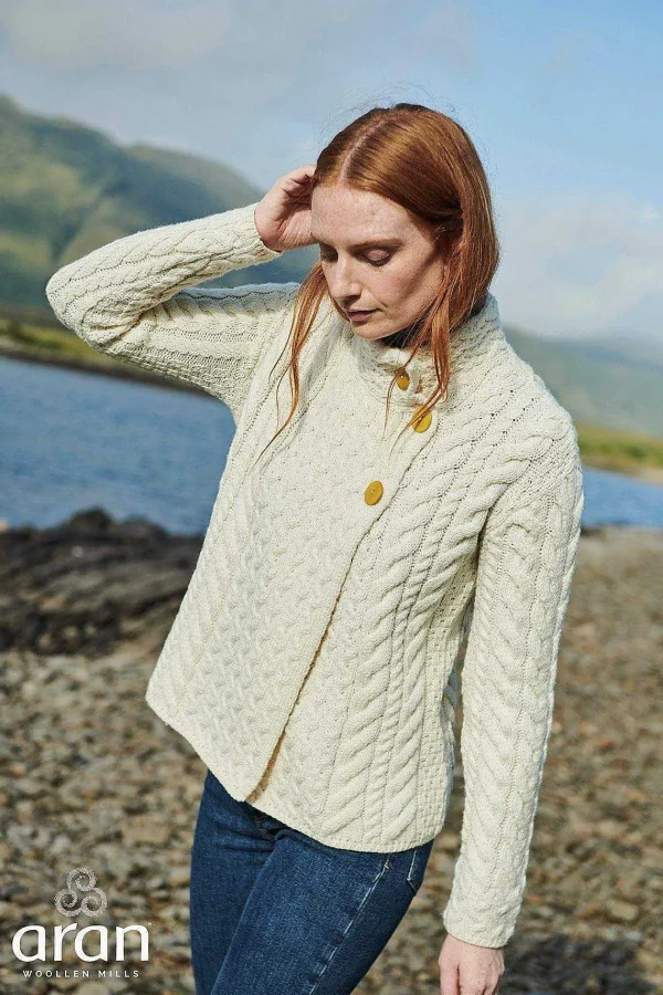 Aran Woollen Mills Super Soft 3 Button Merino Wool Cardigan In White*Women Jumpers & Cardigans