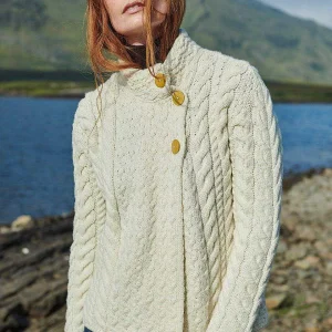 Aran Woollen Mills Super Soft 3 Button Merino Wool Cardigan In White*Women Jumpers & Cardigans