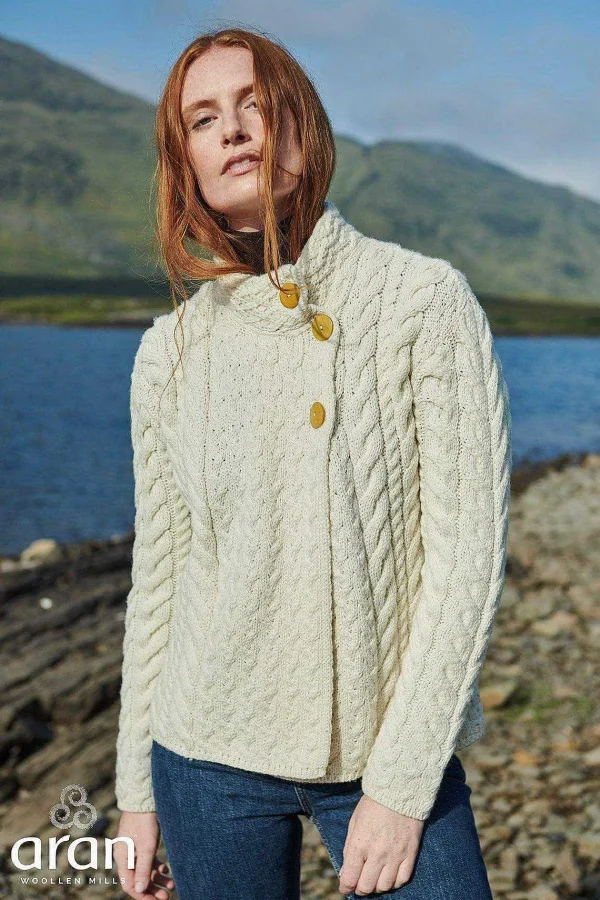 Aran Woollen Mills Super Soft 3 Button Merino Wool Cardigan In White*Women Jumpers & Cardigans