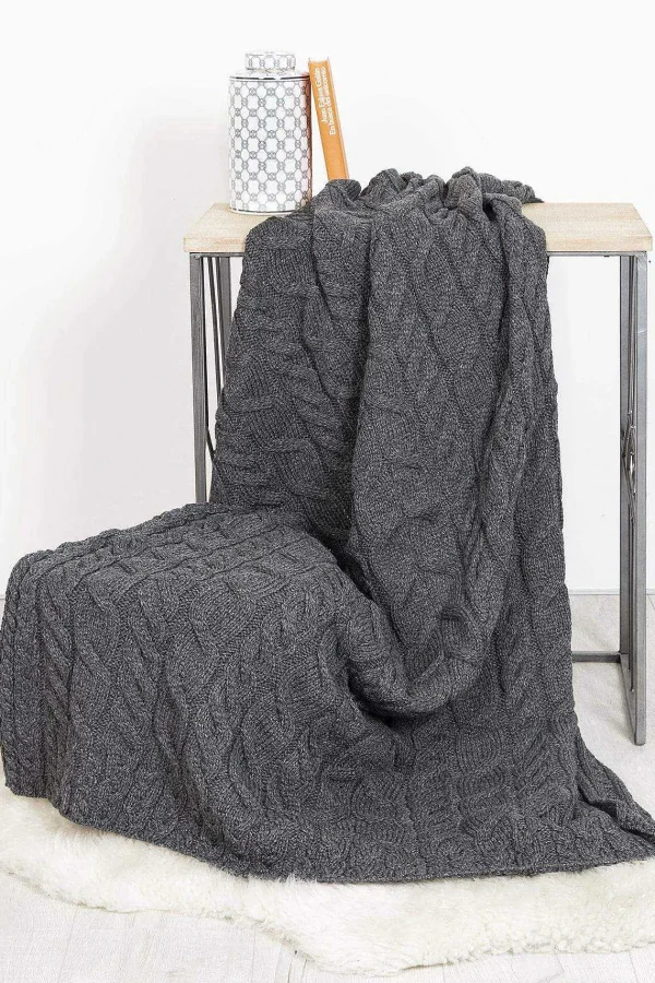 Aran Woollen Mills Super Soft Merino Throw In Charcoal* Throws
