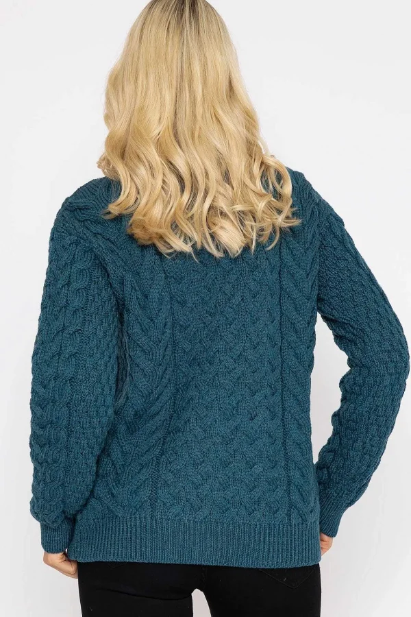 Aran Woollen Mills Super Soft Merino Wool Cardigan In Teal*Women Jumpers & Cardigans