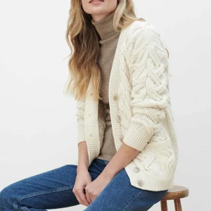 Aran Woollen Mills Super Soft Merino Wool V-Neck Cardigan In Cream*Women Jumpers & Cardigans