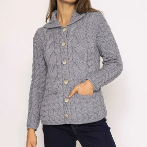 Aran Woollen Mills Supersoft Merino Wool Women'S Cardigan In Grey*Women Jumpers & Cardigans