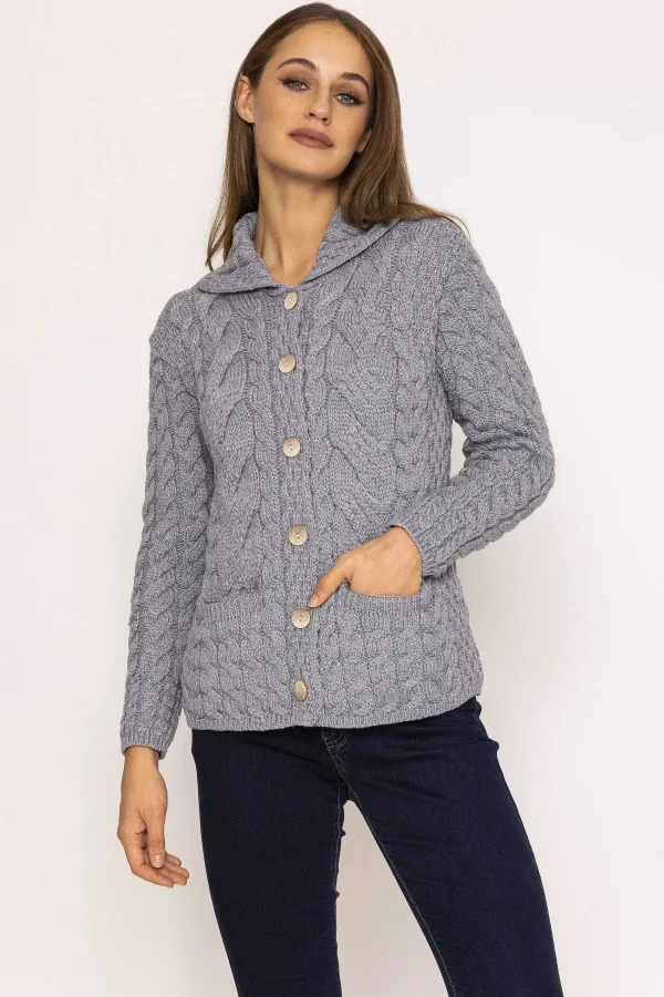 Aran Woollen Mills Supersoft Merino Wool Women'S Cardigan In Grey*Women Jumpers & Cardigans