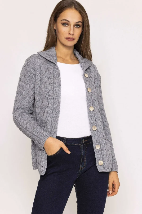 Aran Woollen Mills Supersoft Merino Wool Women'S Cardigan In Grey*Women Jumpers & Cardigans