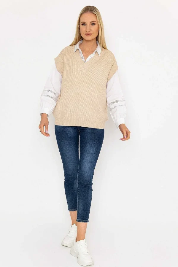 J'aime la Vie Sweater Vest In Beige*Women Jumpers & Cardigans