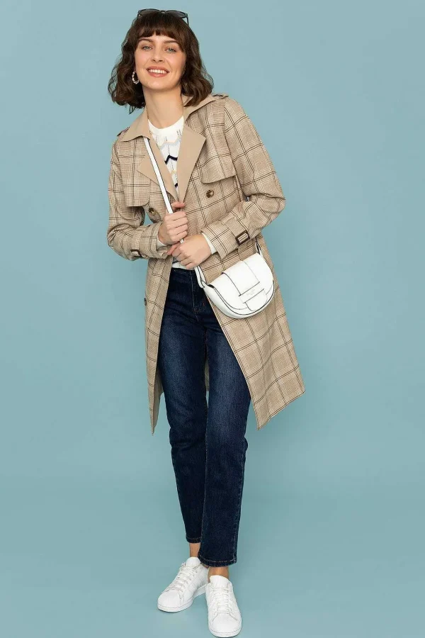 Rowen Avenue Tan Check Trench Coat*Women Coats & Jackets
