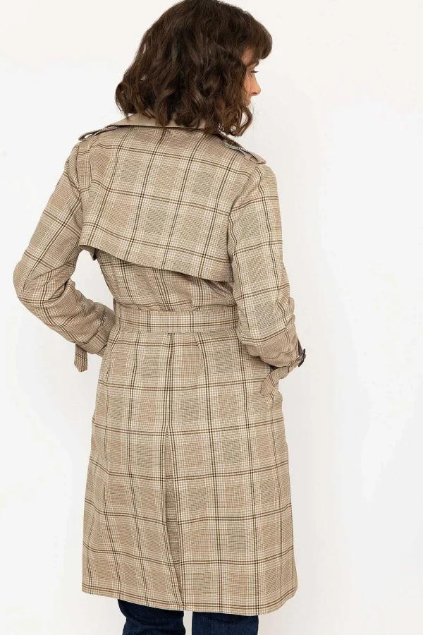 Rowen Avenue Tan Check Trench Coat*Women Coats & Jackets