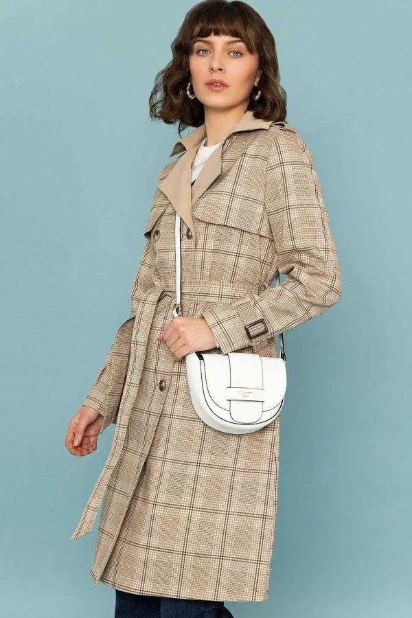 Rowen Avenue Tan Check Trench Coat*Women Coats & Jackets