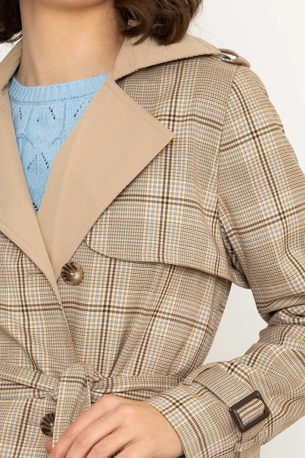 Rowen Avenue Tan Check Trench Coat*Women Coats & Jackets