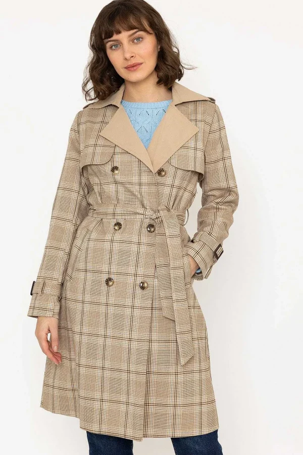 Rowen Avenue Tan Check Trench Coat*Women Coats & Jackets