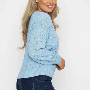 Kelly & Grace Weekend Textured Crew Neck In Blue*Women Jumpers & Cardigans