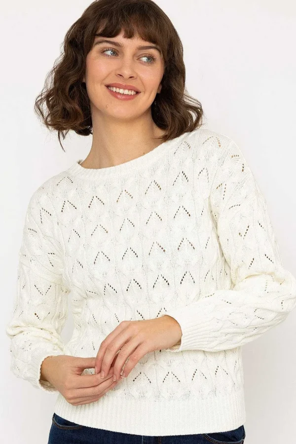Kelly & Grace Weekend Textured Crew Neck In Ivory*Women Jumpers & Cardigans