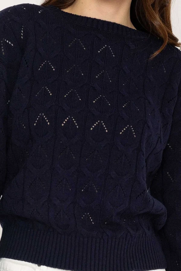 Kelly & Grace Weekend Textured Crew Neck In Navy*Women Jumpers & Cardigans