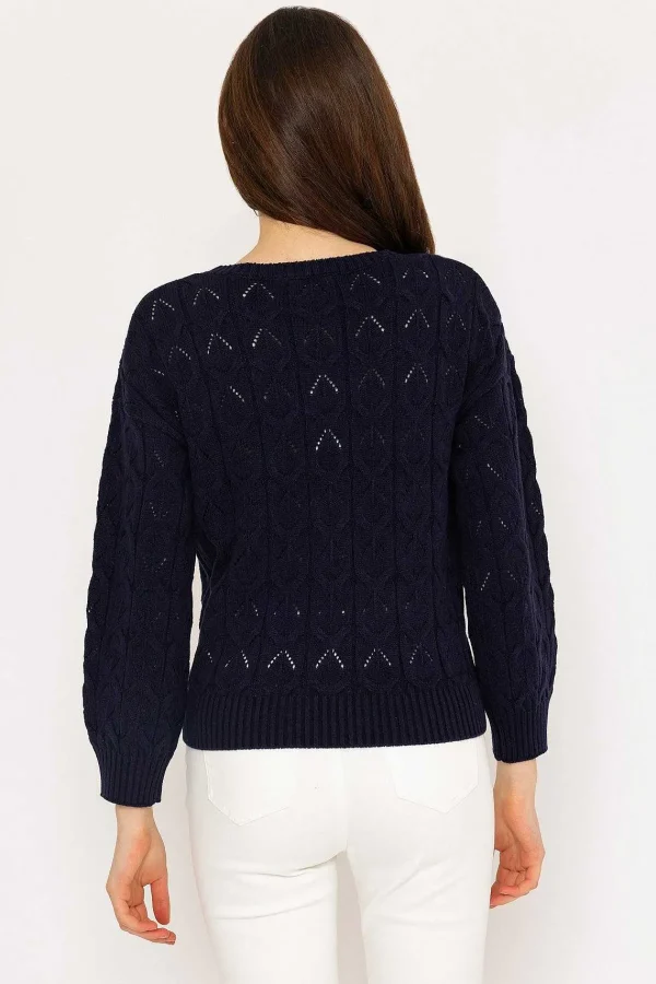 Kelly & Grace Weekend Textured Crew Neck In Navy*Women Jumpers & Cardigans