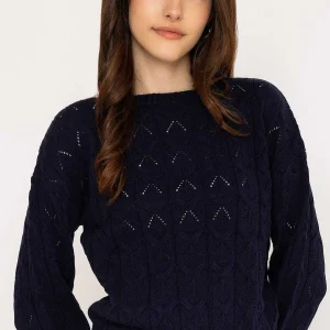 Kelly & Grace Weekend Textured Crew Neck In Navy*Women Jumpers & Cardigans