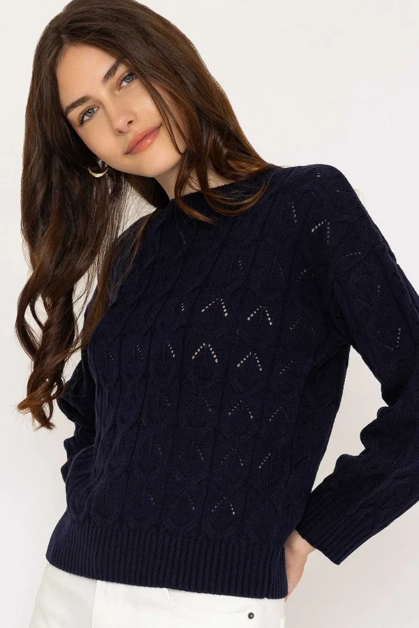Kelly & Grace Weekend Textured Crew Neck In Navy*Women Jumpers & Cardigans