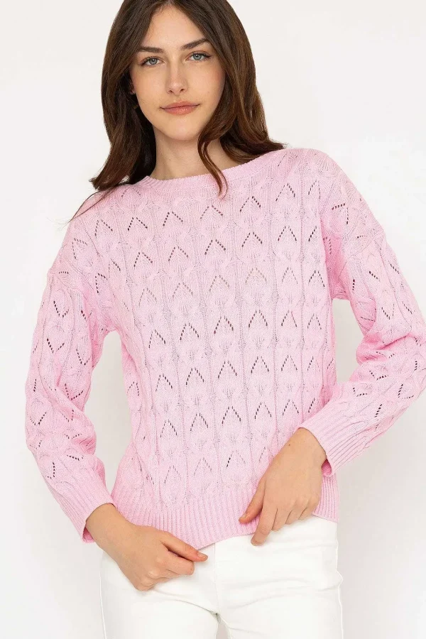 Kelly & Grace Weekend Textured Crew Neck In Pink*Women Jumpers & Cardigans