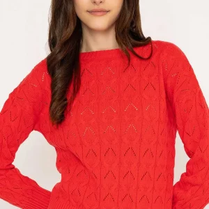 Kelly & Grace Weekend Textured Crew Neck In Red*Women Jumpers & Cardigans