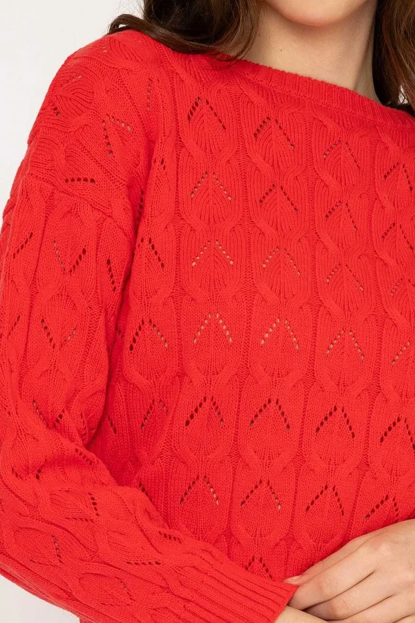 Kelly & Grace Weekend Textured Crew Neck In Red*Women Jumpers & Cardigans