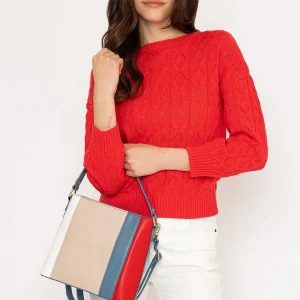 Kelly & Grace Weekend Textured Crew Neck In Red*Women Jumpers & Cardigans