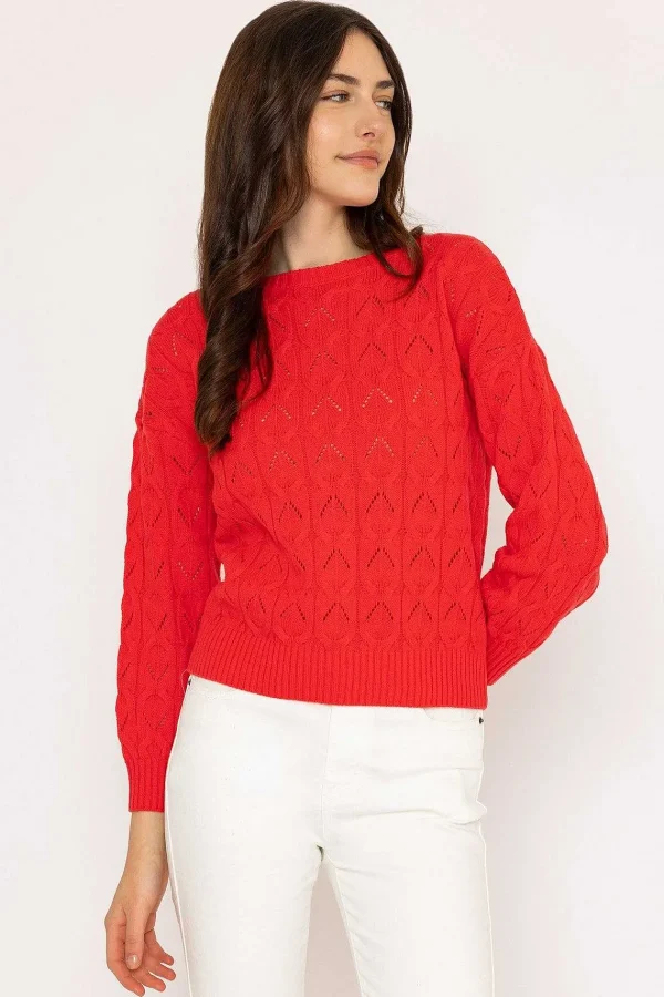 Kelly & Grace Weekend Textured Crew Neck In Red*Women Jumpers & Cardigans