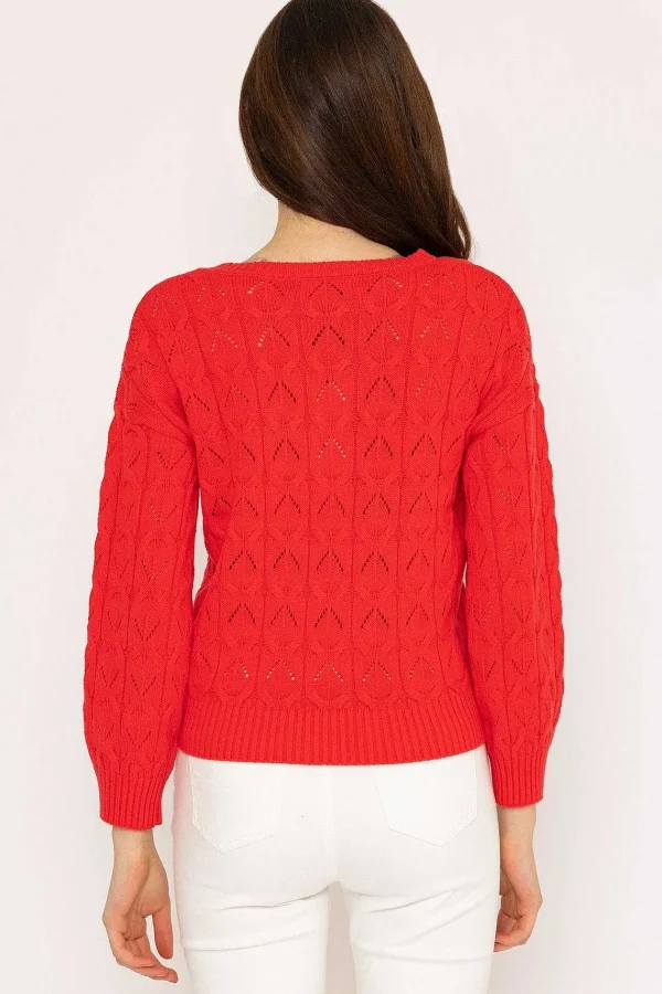 Kelly & Grace Weekend Textured Crew Neck In Red*Women Jumpers & Cardigans