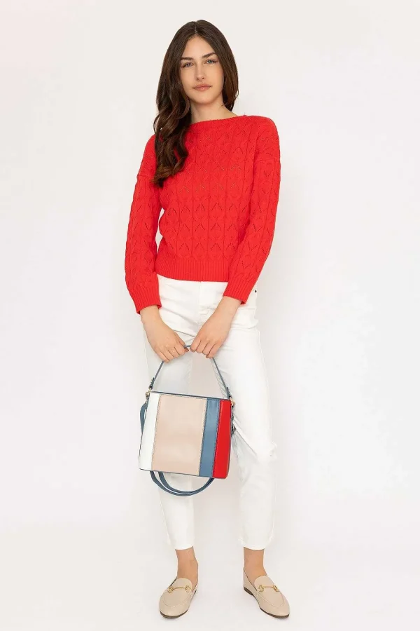 Kelly & Grace Weekend Textured Crew Neck In Red*Women Jumpers & Cardigans