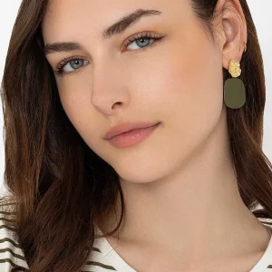 Soul Jewellery Textured Earrings In Gold & Green*Women As Seen On Social
