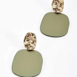 Soul Jewellery Textured Earrings In Gold & Green*Women As Seen On Social