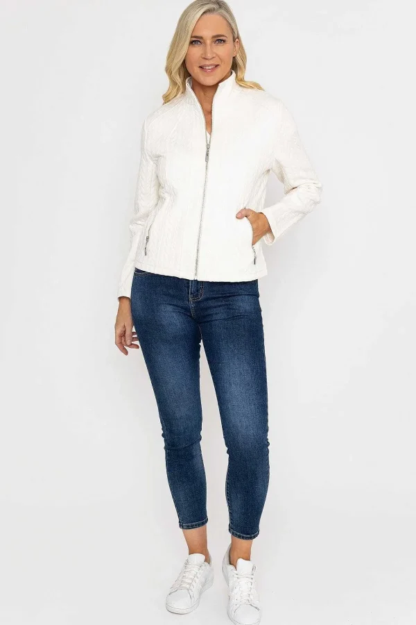 Voulez Vous Textured Jersey Zip Jacket In Ecru*Women Coats & Jackets