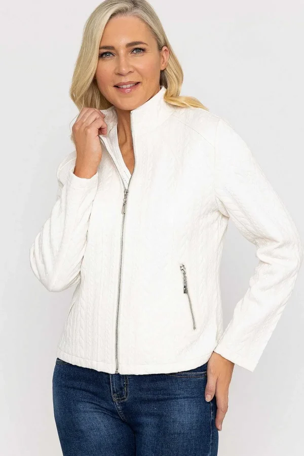 Voulez Vous Textured Jersey Zip Jacket In Ecru*Women Coats & Jackets