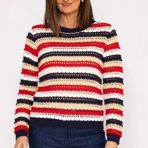 Voulez Vous Textured Stripe Cotton Knit In Multi*Women Jumpers & Cardigans
