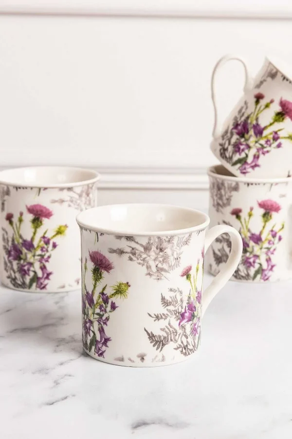 Newgrange Living Thistle White Bone China Set Of 4 Mugs* Homeware