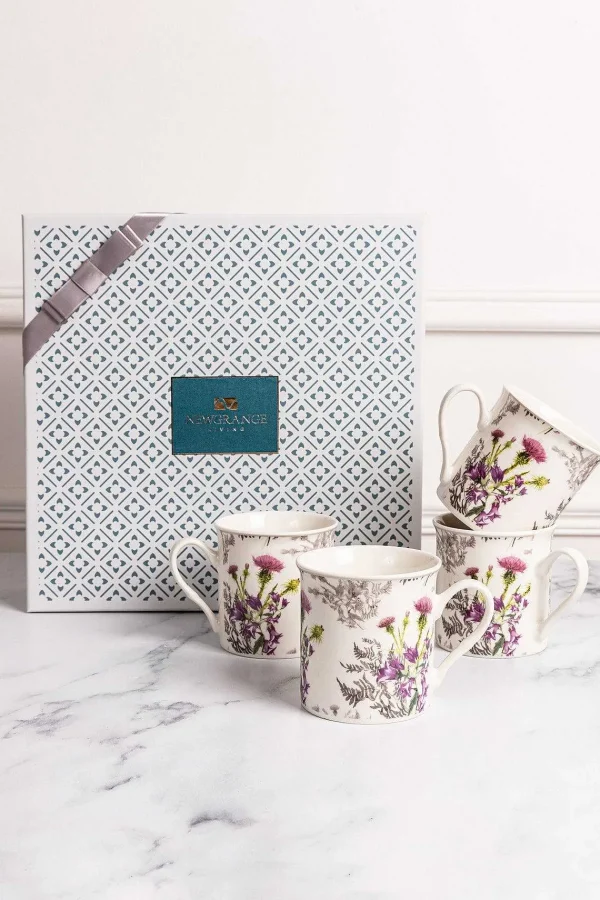 Newgrange Living Thistle White Bone China Set Of 4 Mugs* Homeware