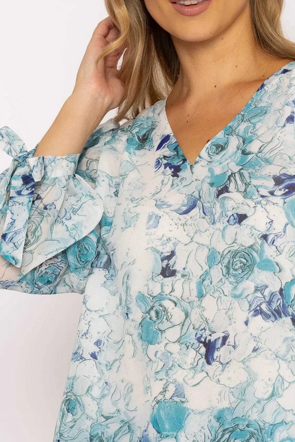 Rowen Avenue Tie Sleeve Blouse In Blue Print*Women Tops & Blouses