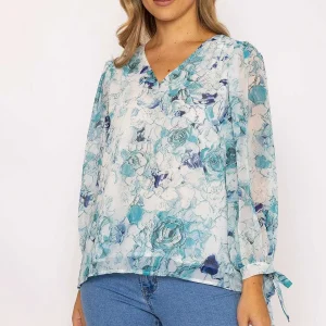 Rowen Avenue Tie Sleeve Blouse In Blue Print*Women Tops & Blouses