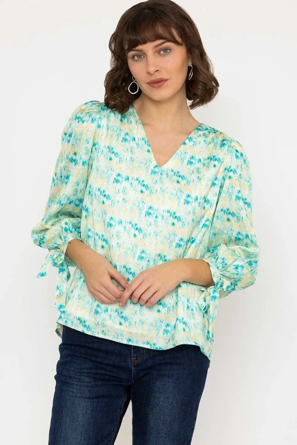 Rowen Avenue Tie Sleeve Top In Green Print*Women Tops & Blouses